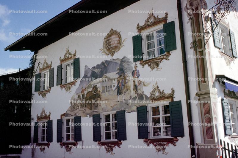 L?ftlmalerei, Wall Painting, Fairytale, Windows, Shutters, Wall Art, Luftlmalerei, wall-painting, Oberammergau, Garmisch-Partenkirchen district, Bavaria