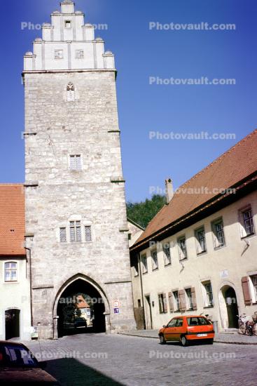 Tower, Landmark, Building, Street, Dinkelsbuhl, Bavaria, Dithered, jaggies