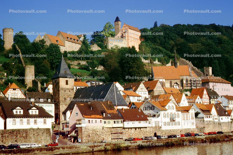 Castle, Neckar Steinach, River Neckar, Church, Wall, Homes, Houses, Hillside, Forest, Woodland, Trees