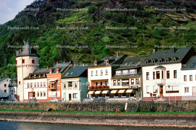 Cafe Lovely, Castle, Homes, Houses, Village, Town, Hill, Mountain, Rhine River Gorge, (Rhein), Rhine River