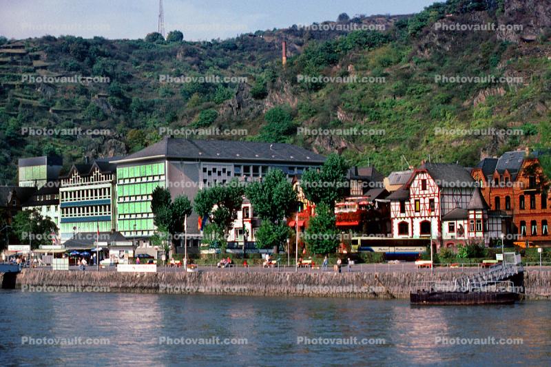 Homes, Houses, Village, Town, Hilltop, Mountains, Rhine River Gorge, (Rhein), Rhine River