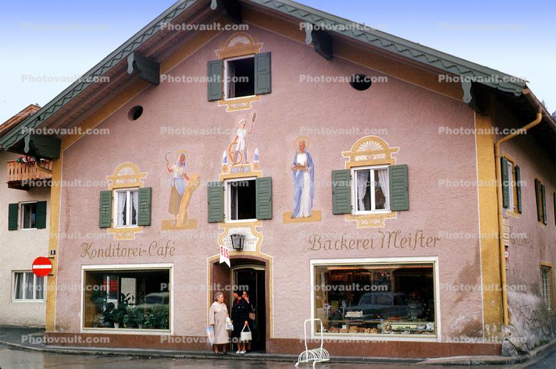 Konditorei-Cafe, Backerei Meifter, L?ftlmalerei, Wall Art, Luftlmalerei, wall-painting, Mittenwald