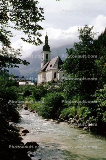 River, Church, Forest, Mountains
