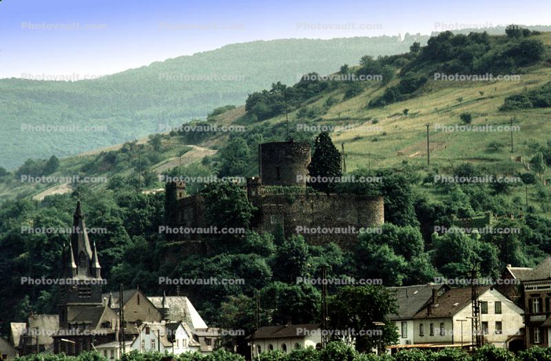 Castle, Hillside, Mountains, Rhine River, (Rhein)