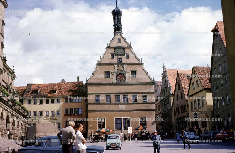 Rothenburg ob der Tauber, car, vehicle, automobile, Bavaria, Middle Franconia, Ansbach, June 1962