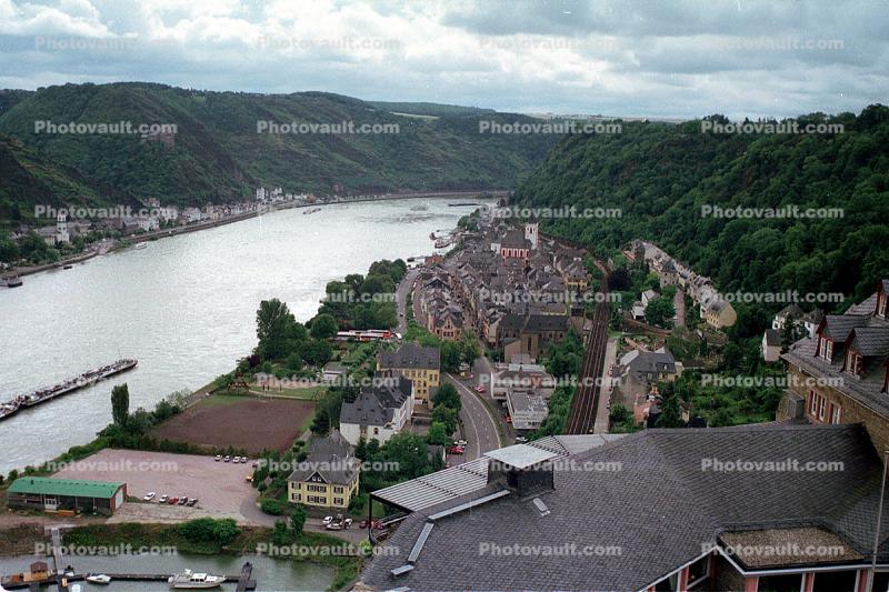 Homes, Houses, Village, Town, Hill, Mountain, Rhine River, (Rhein)