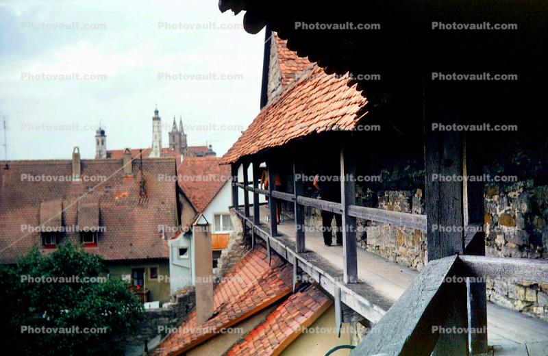 Town Wall, Walkway, Red Rooftops, Rothenburg ob der Tauber, Bavaria, Middle Franconia, Ansbach