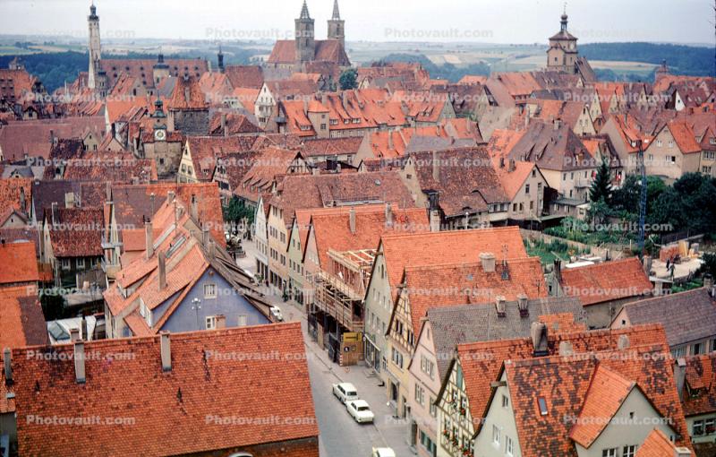 Red Rooftops, Homes, Street, Buildings, Saint Jakobs?s Cathedral, Red Rooftops, Rothenburg ob der Tauber, Bavaria, Middle Franconia, Ansbach