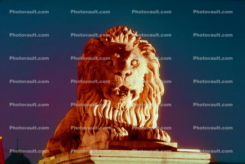 Stone Lion Statue, Sz?chenyi Chain Bridge, Chain Suspension Bridge, Danube River, Budapest