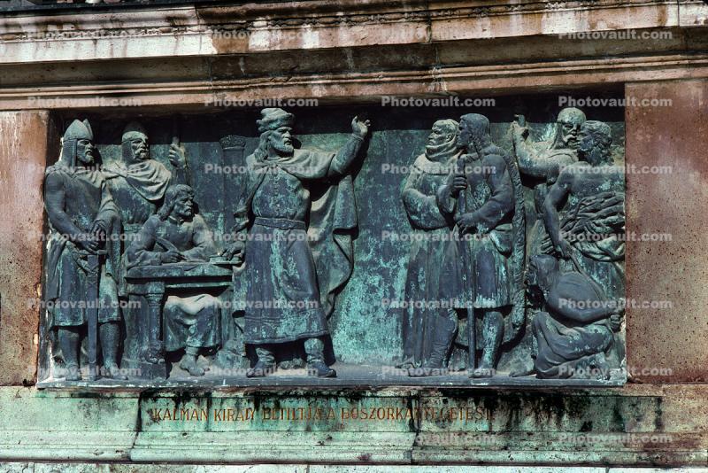 Bar-Relief, Kalman Karaly Eltiltja a Boszorkanygetest, Hero Square, Millennium Monument, Budapest