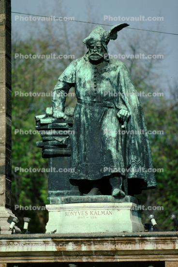 Konyves Kalman, Books, man, beard, pedestal, Bronze Statue, Millennium Monument, Heroes Square, Budapest