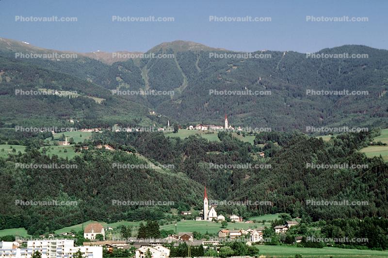 Village, Valley, Mountains, Forest, Church