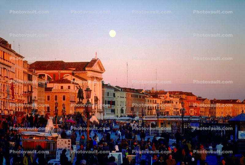 Venice, Moonrise over Crowded Venice, along the Grand Canal