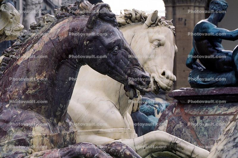 Fountain of Neptune in Florence, Italian: Fontana del Nettuno, Signoria square, Trident, Horses