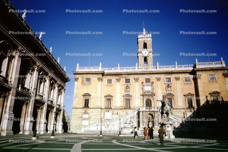 Rome, Palace, Statue, Clock Tower, Plaza, Capitoline Hill Cordonata