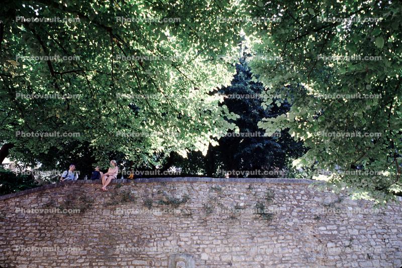 Girl, wall, trees, Spoleto, Perugia, Umbria