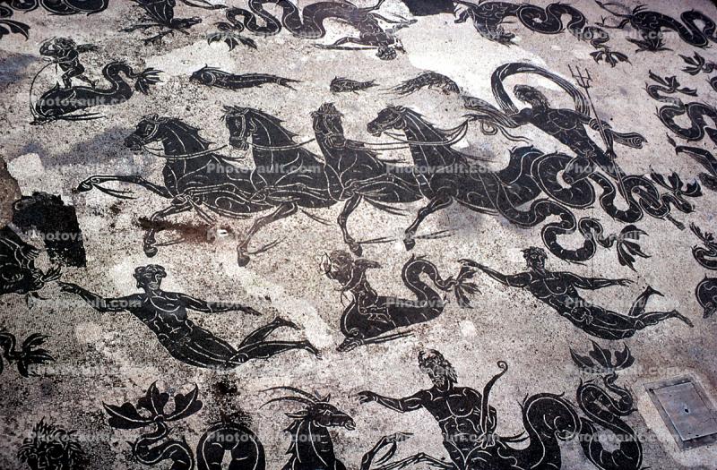 Tilework, Tile Mosaic, Quadriga, Chariot, creatures