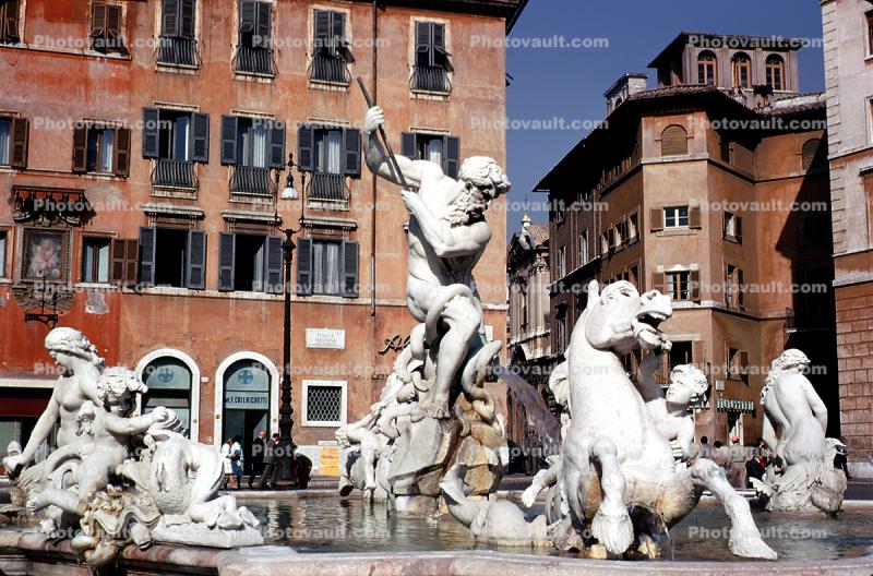 Water Fountain, aquatics, Horse, pond, Rome