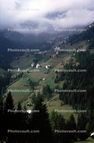 the Dolomites, mountainside, homes, houses