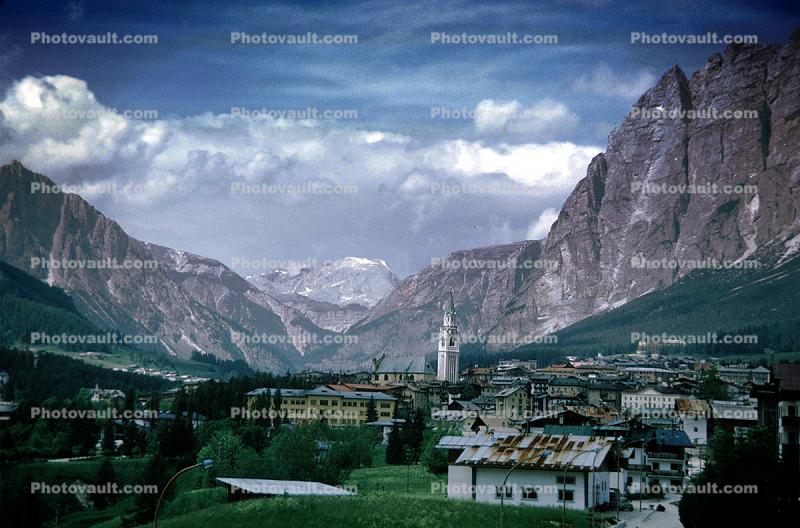 Italian Alps, Village, Town, Cliffs, Homes, Houses, Tower, Valley
