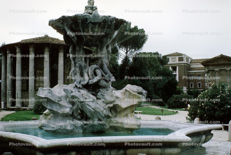 Water Fountain, aquatics, Gardens, Path, Trees, Statues