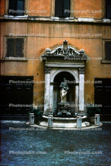 Statue, Fountain, Cobblestone, Building