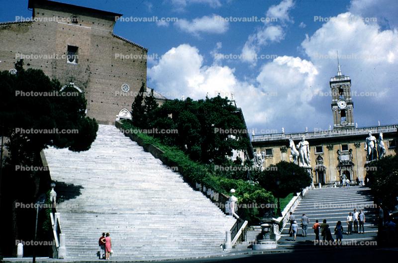 Palace, Statues, Capitoline Hill, Steps, Stairs, Clock Tower, Building, Cordonata, Rome