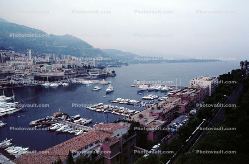 Harbor, Twin Lighthouses Harbor Entrance, square, buildings, skyline, boats, shore, coast, coastline, Monaco, Mediterranean Sea