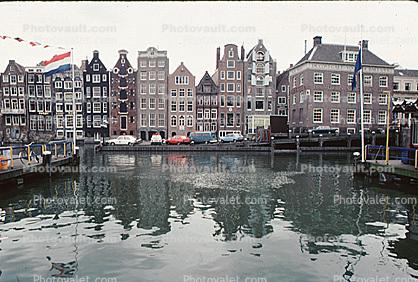 Water, Buildings, harbor, cars, homes, Amsterdam