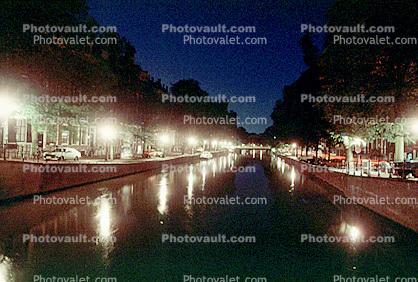 Canal, Night, Nighttime, Amsterdam