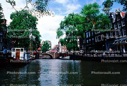 Canal, Boat, Waterway, Trees, Homes, Houses, Amsterdam