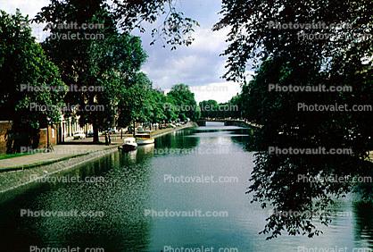 Water, Waterway, Canals, Trees, Amsterdam, 1950s