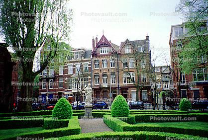 Garden, Statue, Homes, Buildings, Amsterdam, landmark