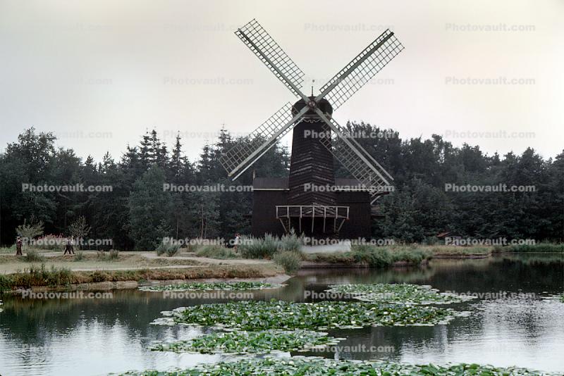 Windmill, Pond, Water, Lake