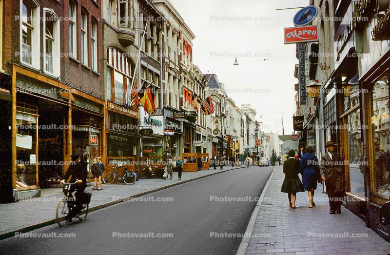 Street, Sidewalk, Curb, Stores, Street Scene, Groningen, September 1959, 1950s