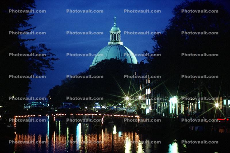 Dome, Canal, Nighttime, Night, Reflection, Amsterdam