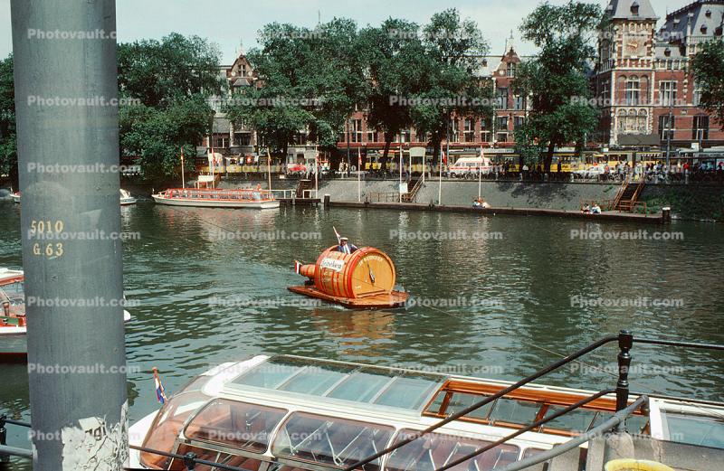 Heiniken Beer Boat, Waterway, Canal, Homes, Houses, Water, Train Station, Amsterdam