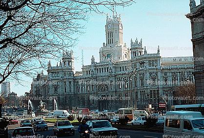 Madrid City Hall, palace, water fountain, cars, street, Cybele square