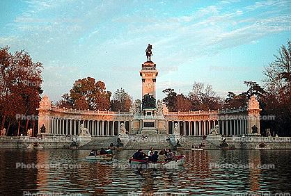 Monument to King Alfonso XII, Water Fountain, equestrian statue, monument, lake, pond