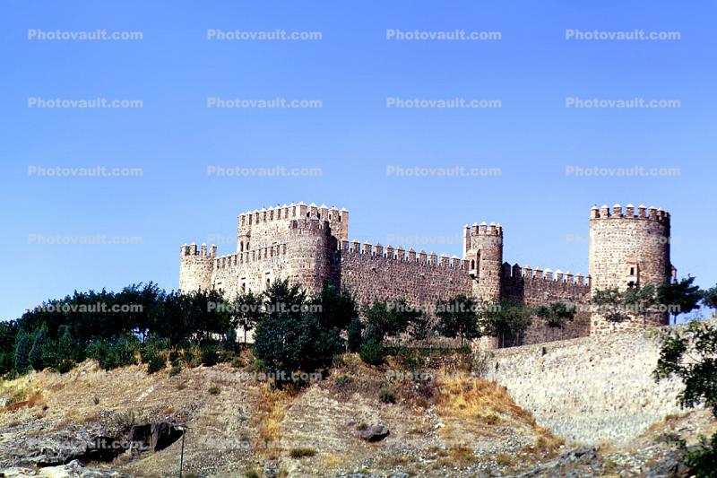 Castle, landmark, building, turrets, tower, hilltop