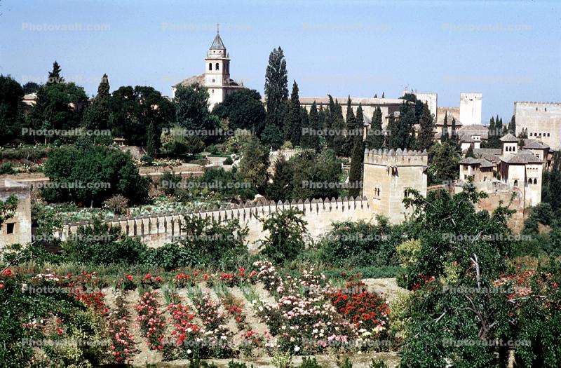Gardens, castle, buildings, church, Alhambra