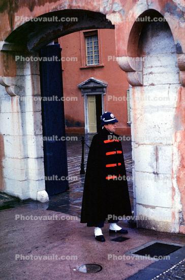 Guard in Costume, arch, building, palace entrance, 1940s