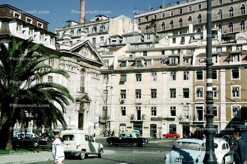 Cars, buildings, cityscape, Lisbon, September 1966