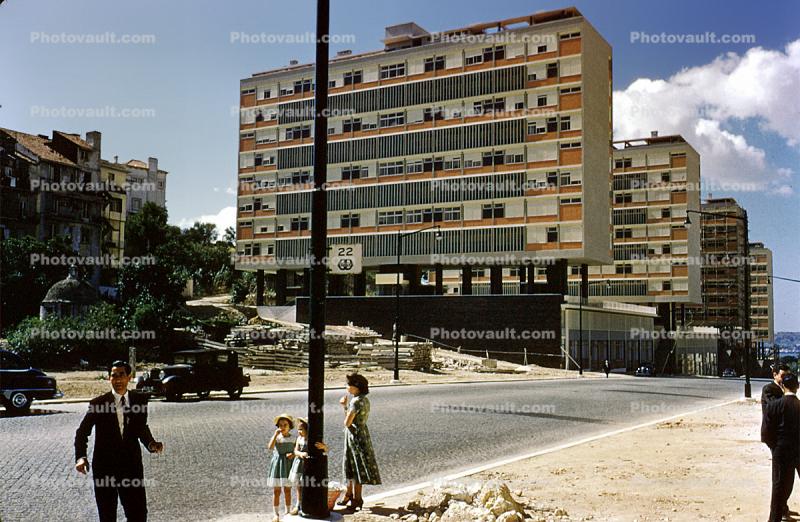 Woman, Man, girls, cars, Buildings, Lisbon, 1940s