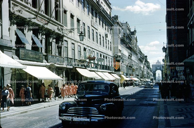 Street, buildings, truck, cars, Awning, 1950s