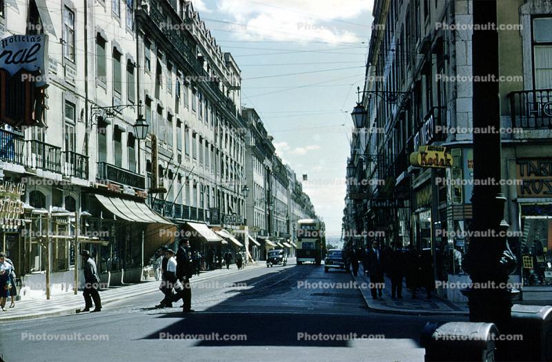 Street, buildings, truck, cars, Kodak, 1950s