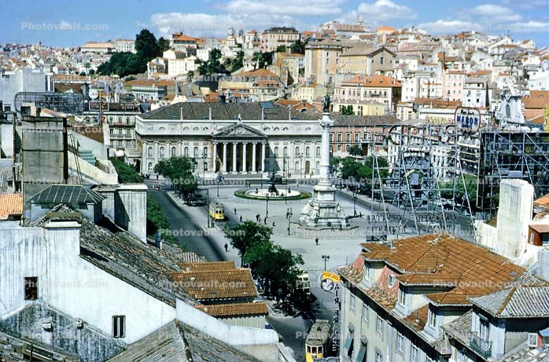 Castle, hill, buildings, homes, Trolley, Lisbon, landmark