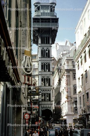 Santa Justa Lift, Elevador de Santa Justa, Landmark Elevator Observation Tower, Lisbon, Lisboa, 1950s