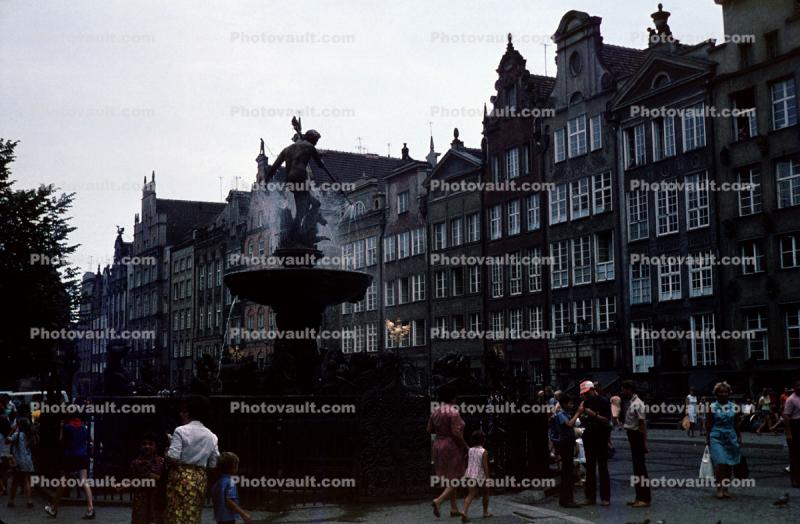 Water Fountain, aquatics, Statue of Neptune 1633, Gdansk, Danzig, August 1972, 1970s