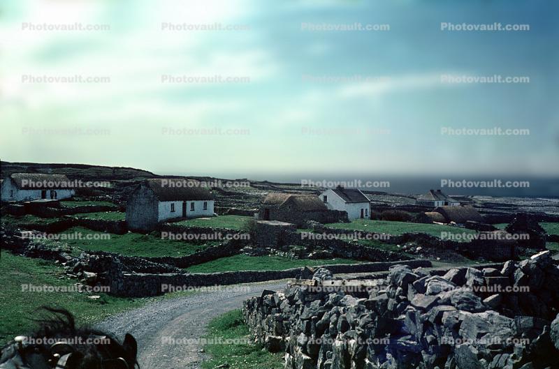 Ruins, rocks, fields, homes, house, buildings, Inishmore Aran Island, Galway Bay, Ireland